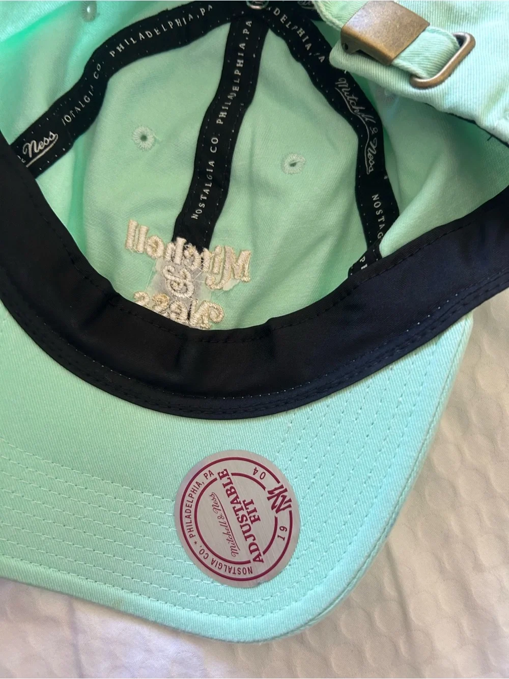 Nostalgia Mint Green Adjustable Baseball Cap with Black Trim